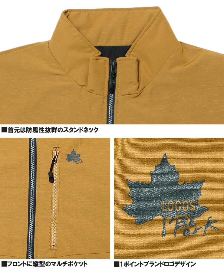 One Colors LOGOS PARK Men's Nylon Jacket, Water-Repellent, Logo Print, Stand-Up Blouson, Size 4L, Black (49)