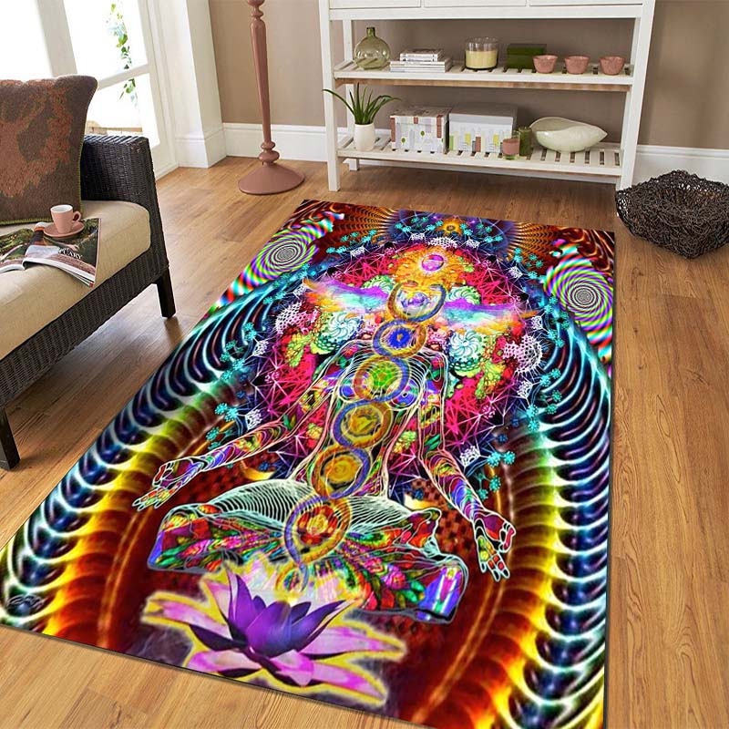 15 Sizes Indian Buddha Statue Meditation Seven Chakras Carpet for Bedroom Yoga Floor Mat Living Room Floor Decor Anti-slip Rugs