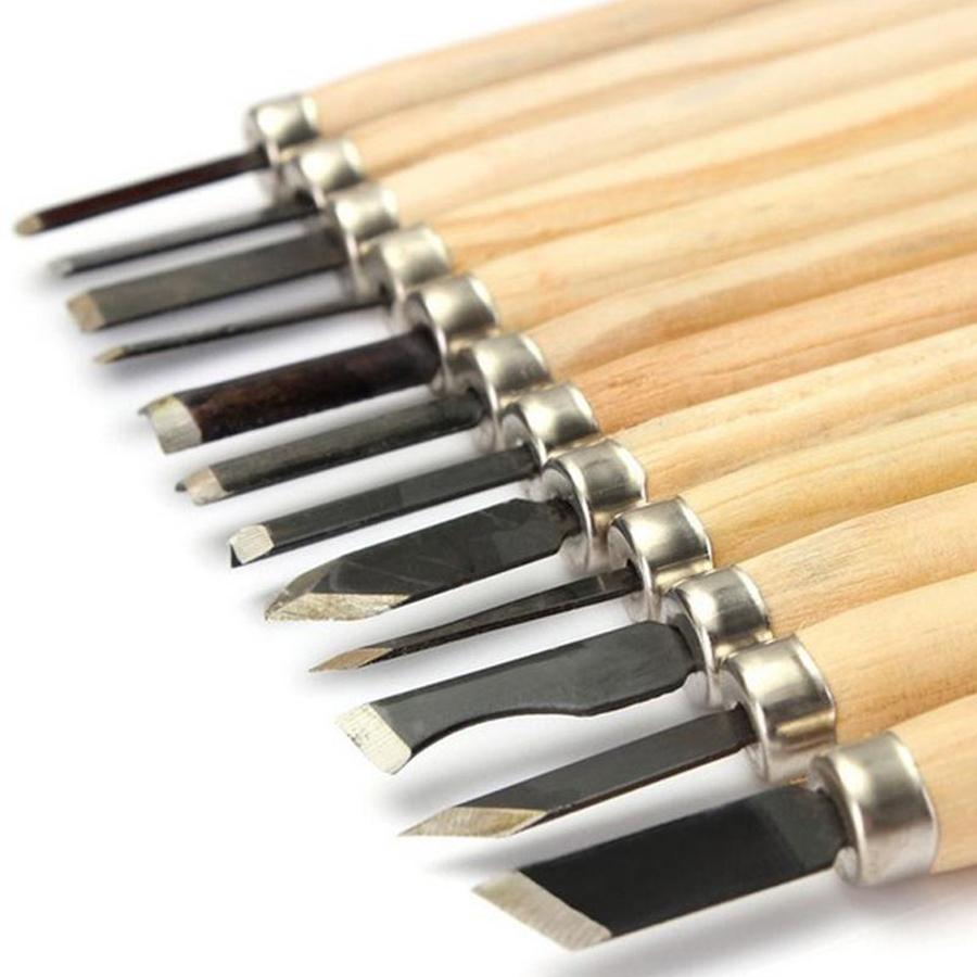 6/8/12pcs High Manganese Steel Engraving Knife with Wooden Handle Handmade Wood Carving Chisel Tools Kit Carving Accessories