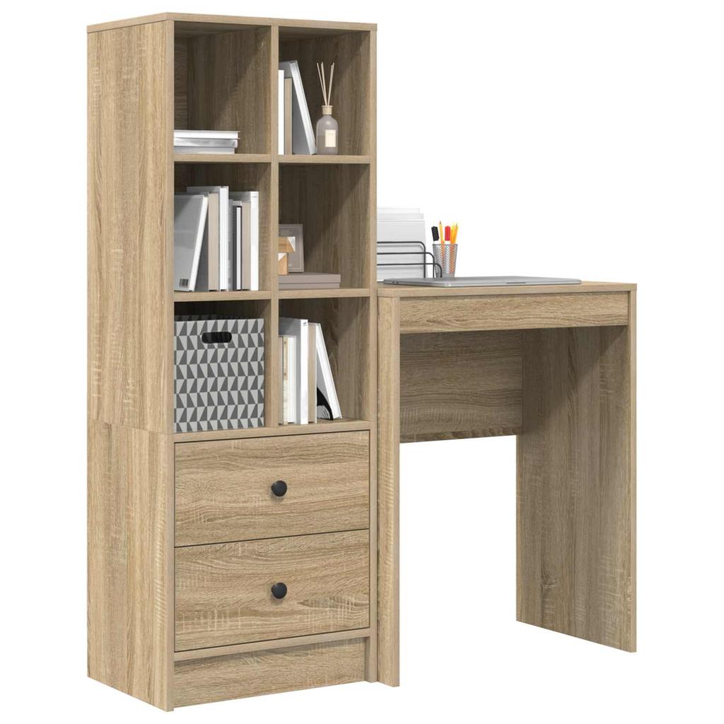 Desk with Drawers and Shelf 2 pcs Sonoma Oak