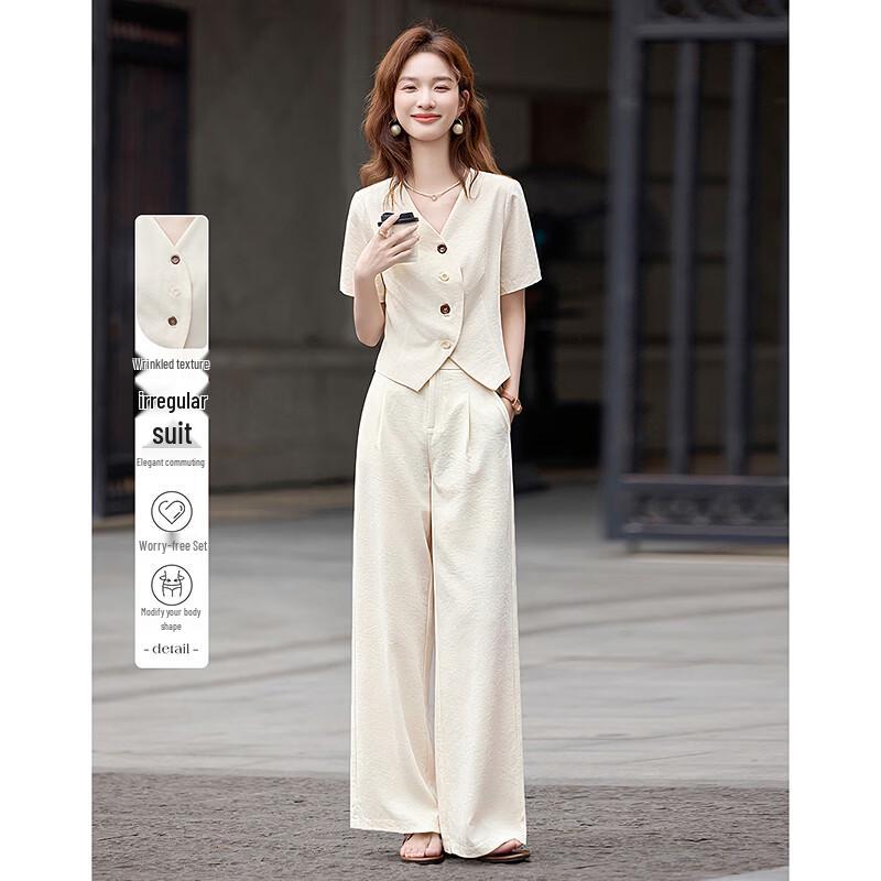 Summer Pleated Irregular Design Women s Two-Piece Set XL