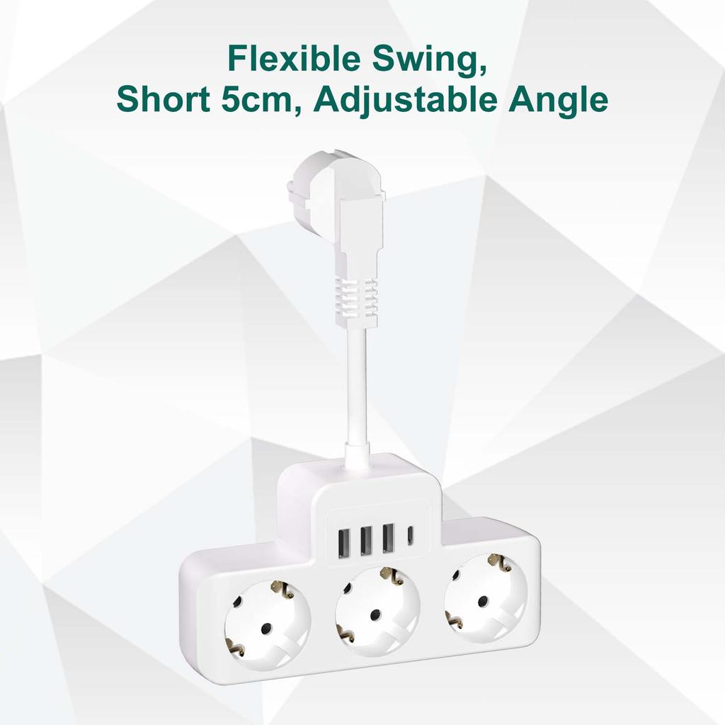 EU Plug Power Strip with 3 USB Type C Fast Charge, Multiple Socket Wall Plug Adapter Electric Outlet Surge Protector for Home