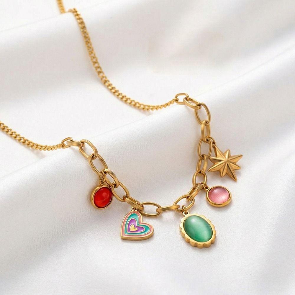 18 K Gold Plated Pendant Necklace Stainless Steel Choker Necklaces Charm Chain Women's Jewelry