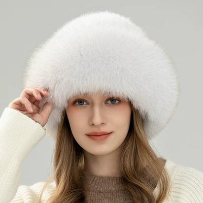 Mink Hair Woven Hat Women's Winter Korean Version Warm Ear Protection Fur Hat with Wide Fox Burr Edge Bucket Hat