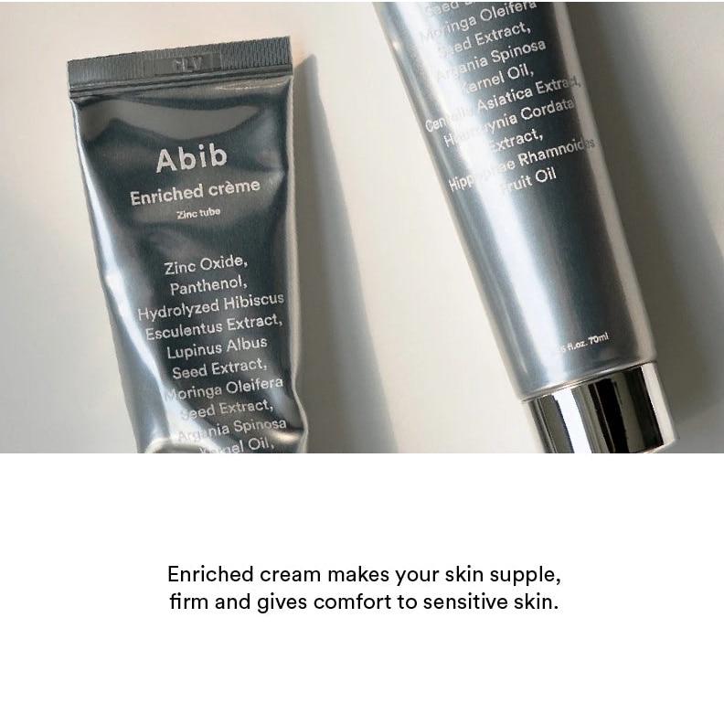 Abib Crème Concentrée Zinc Tube Crème 70ml Soin Peau Sensible Barrière Hydratante