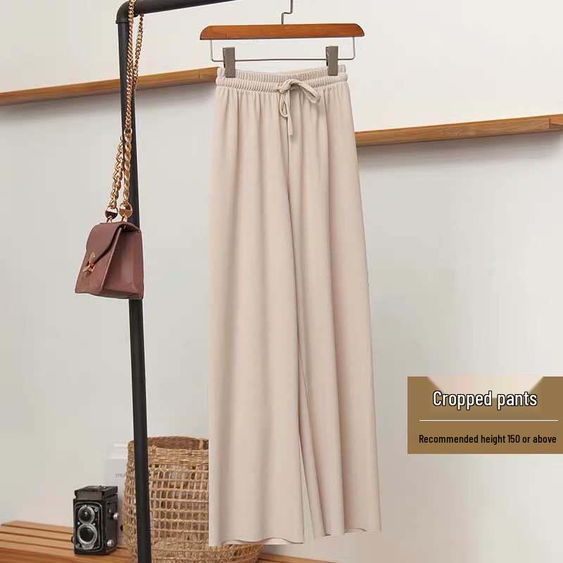 

Женские брюки из ледяного шелка с высокой талией на лето 2025 года, свободные с широкими штанинами, для защиты от солнца Large (55-70 kg)