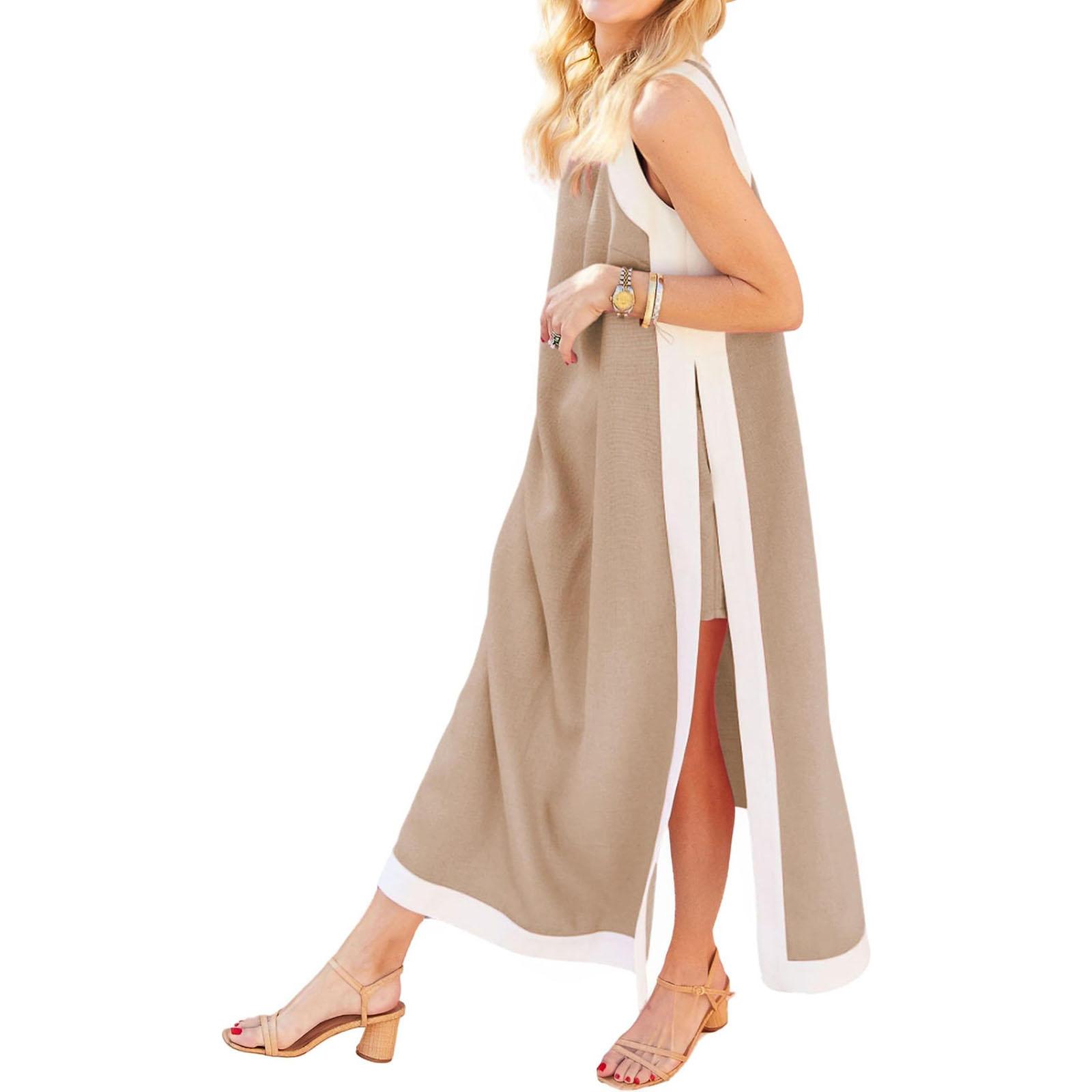 

Женское модное свободное платье без рукавов, длинное, с карманами и шортами, комплект из двух предметов M