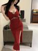 Lace Patchwork High Slit Spaghetti Strap Dress - Sexy Slim Fit, Open Back, Low Cut Evening Wear for Women