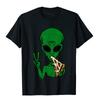 Alien Pizza Eating Peace Funny Space Area51 Halloween Gift TShirt Normcore T Shirts Discount Cotton Unisex T Shirt Youthful