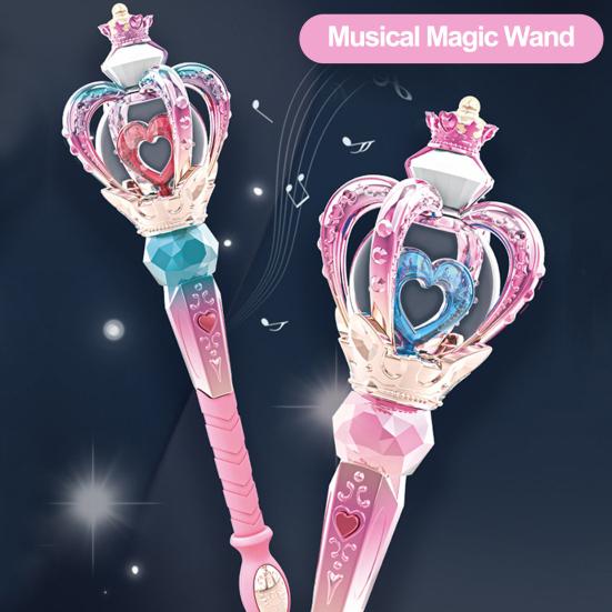 Electric Light-Up Princess Wand Kids Girls Illuminating Rotate Fairy Wand with Music Gradient Color Heart Colorful Light Wand Birthday Party Favors