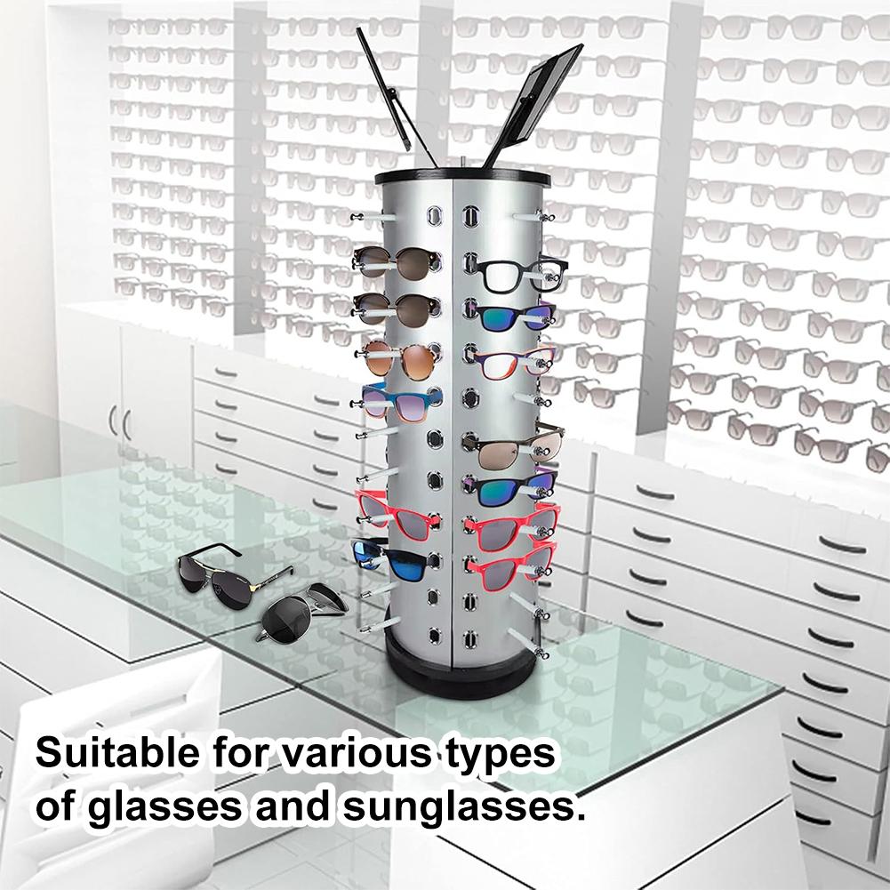 360° Rotating Eyeglasses Display Stand 44 Pairs of Eyeglasses Display Rack with 2Mirrors for Displaying/Storing Glasses