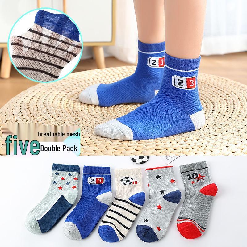 Breathable Cotton Mid-Calf Socks for Kids (1-15 Years), Anti-Odor, Cute Design for Boys and Girls, Ideal for Spring and Autumn.