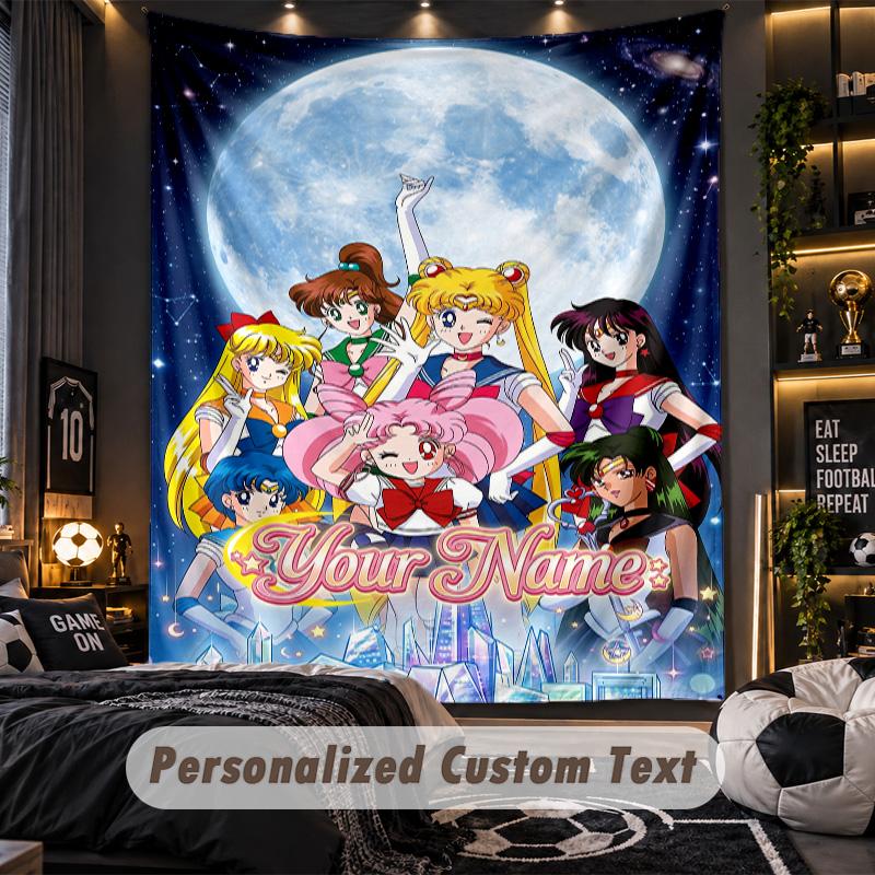 Personalized Wall Tapestry,Sailor Moon Custom Printed Name, Fabric Wall Art For Indoor Room Backdrop