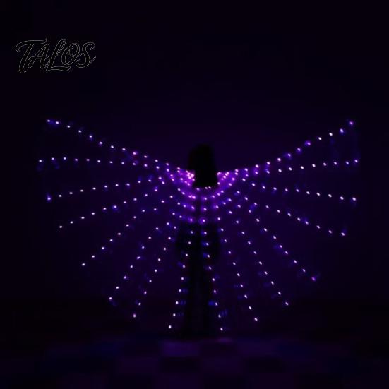 Flexible Polyester Glowing Wings LED Light Up Belly Dance for Adults Kids, Halloween Costume Performance Props Immersive Visual Equipment with