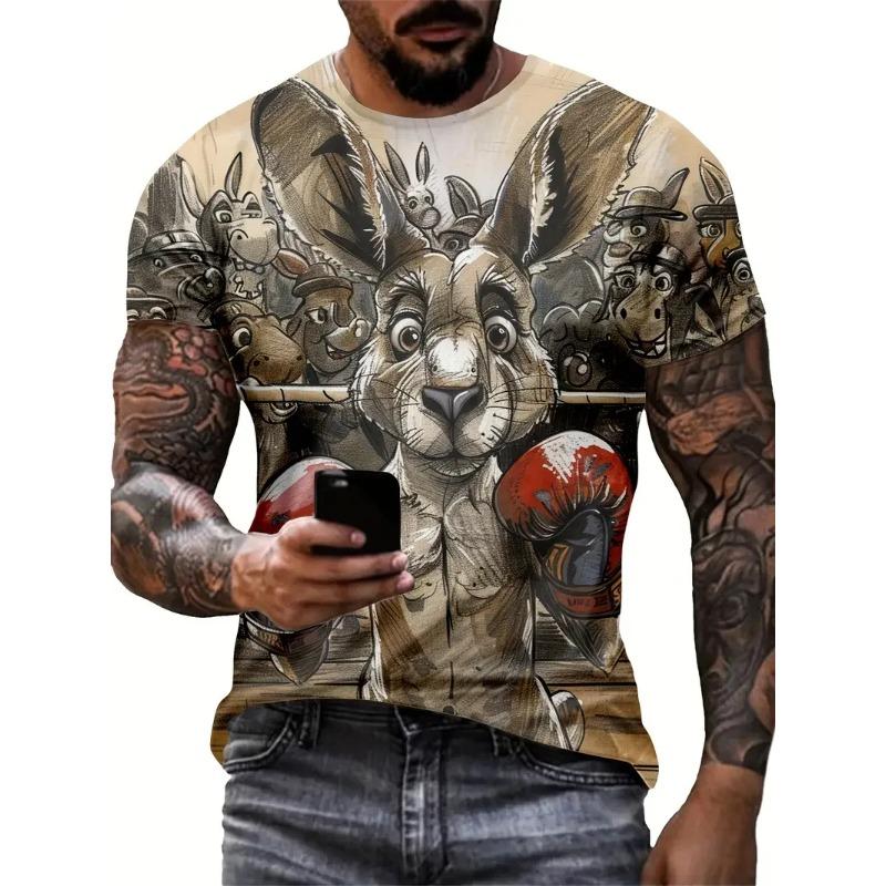Summer Round Neck 3D Funny Animal Pattern Print Top Fashionable Casual Short Sleeved Men's T-shirts