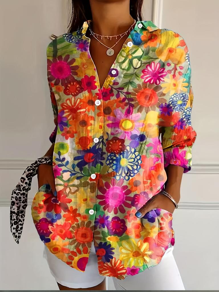 Europe, America 1116 spring and summer new women's button-printed casual shirt top