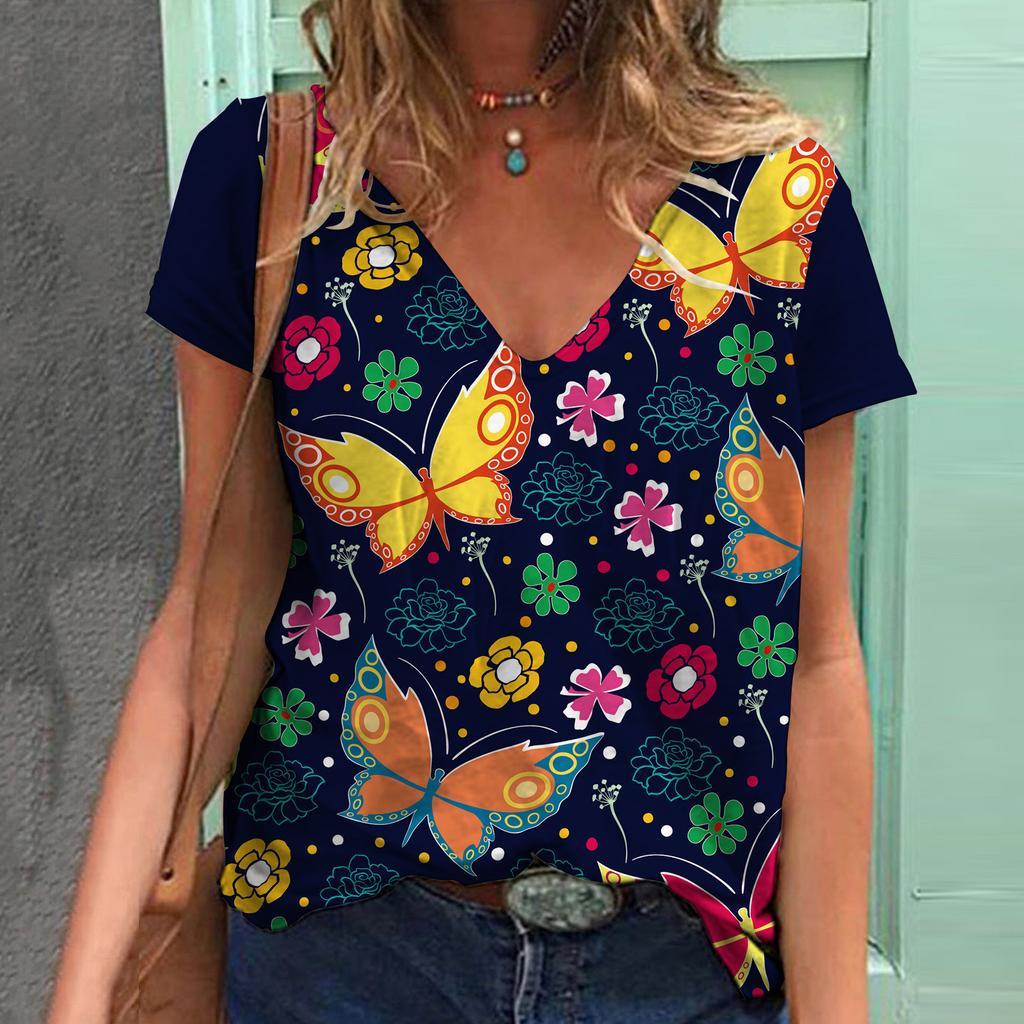 Sommer Damen Schmetterling Kurzarm T-Shirt 3D Gedrucktes T-Shirt Mode All Match Damen Tops