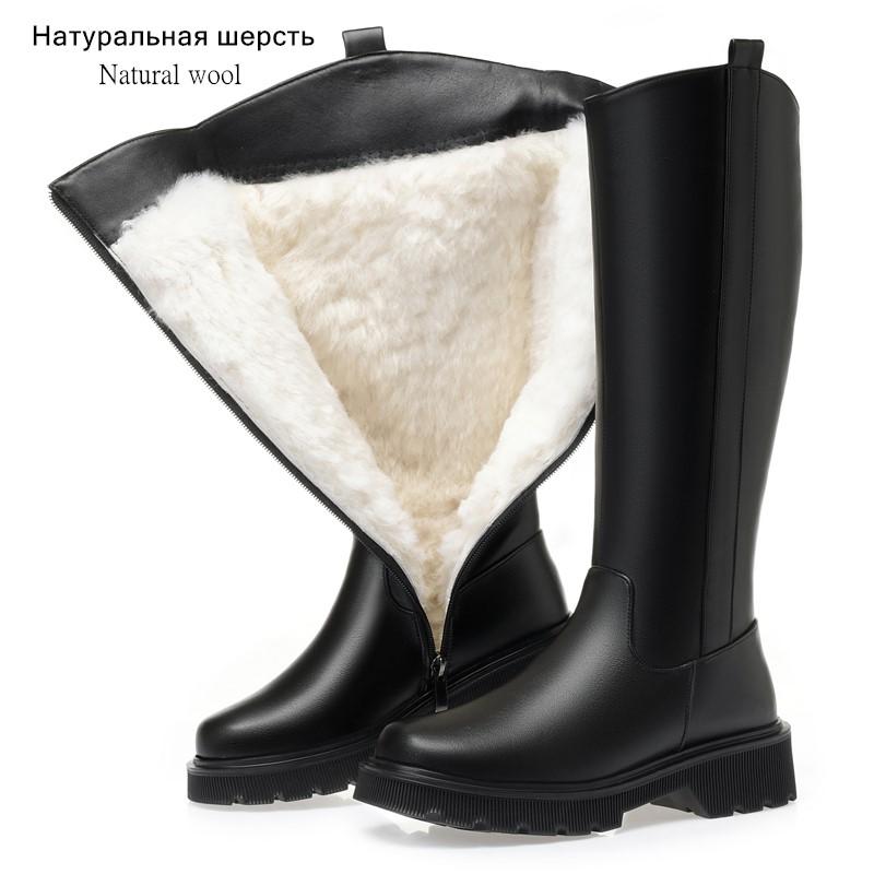 AIYUQI Winter Boots Female Genuine Leather  New Wool Warm Women High Boots Platform Large Size 41 42 43 Women Snow Boots