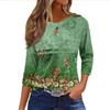 Loose Casual 34 Womens Fashion Sleeve Striped Printed Round Neck Top