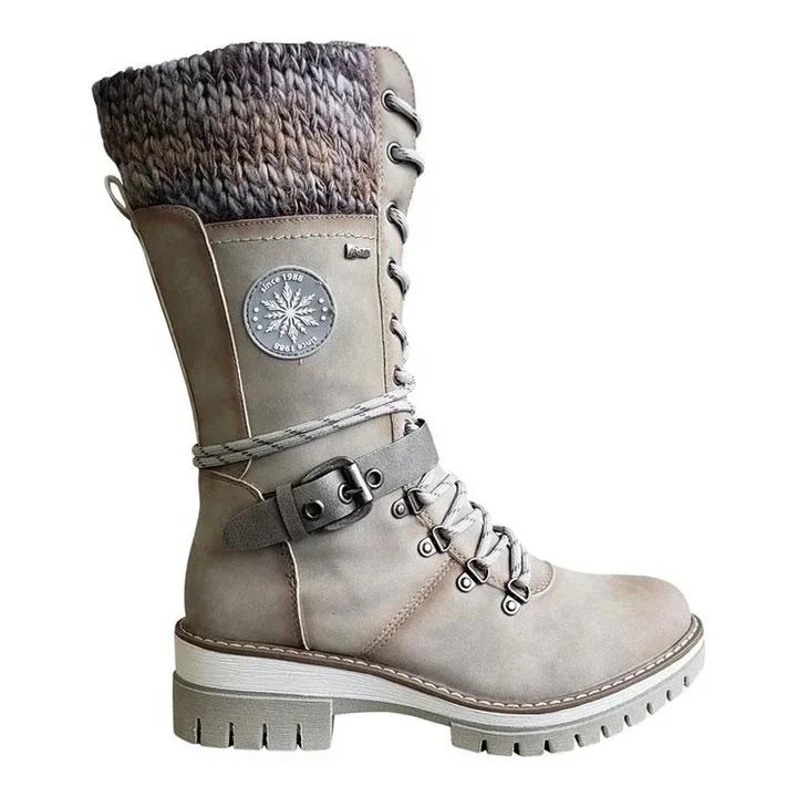 High Quality Women's Boots Warm Women Snow Boot Non-slip Mid-calf Boots Knitted Winter Women Shoes Low Heel Botines Para Mujeres