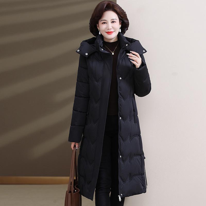 Thickened Plus Size Cotton Jacket: Slimming Knee-Length for Middle-Aged & Elderly Women