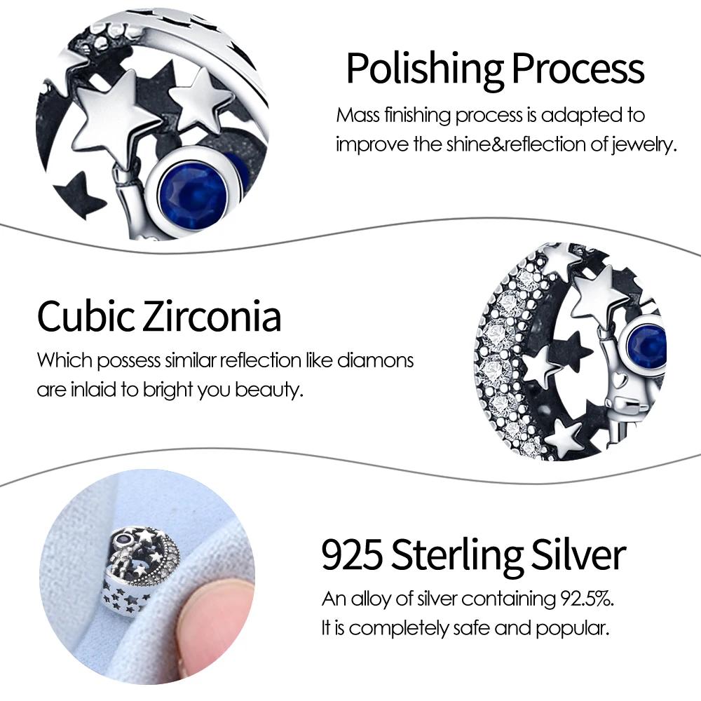 Original Charms Copper Starry Sky Blue Zircon Beads Fit Bracelet Women Jewelry Making Diy Gift