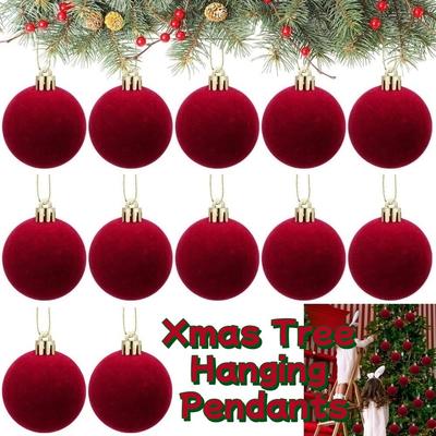 12Pcs Creative Christmas Decoration Pendant 3/5/6/8cm Shiny Flocking Christmas Ball Solid Color Shatterproof