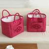 Folding Red Plaid Storage Basket Handheld Nursery Storage Basket Fabric Storage Basket  Bedroom
