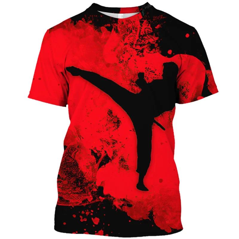 Camisetas de Verano de Cuello Redondo con Estampado 3D de Kickboxing Artes Marciales, Camisetas de Hombre Casuales de Moda de Manga Corta