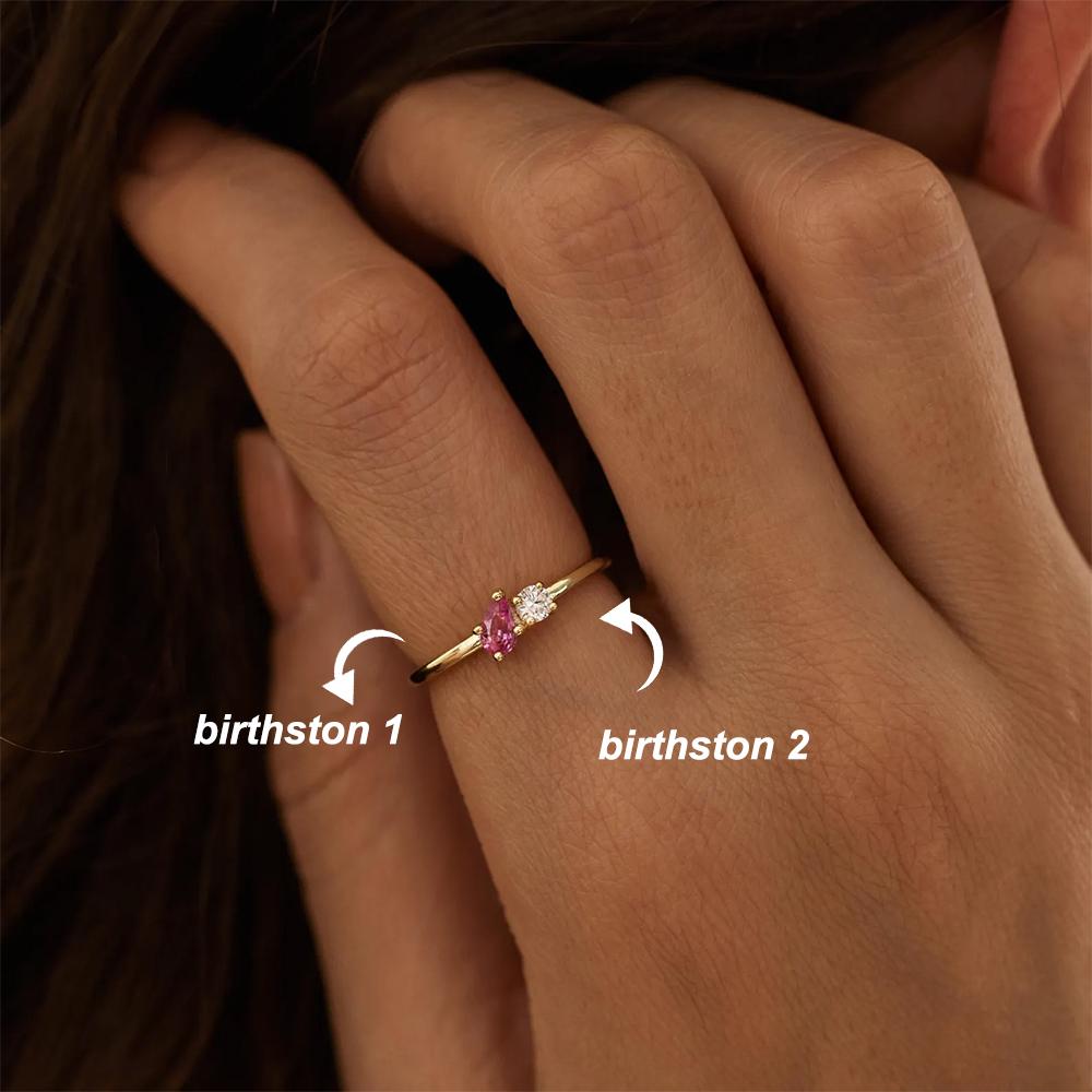 Custom Two Birthstone Rings Gold Color New Dainty Gemstones Minimalist Stainless Steel Jewelry Gift For Wife Proposal Wedding