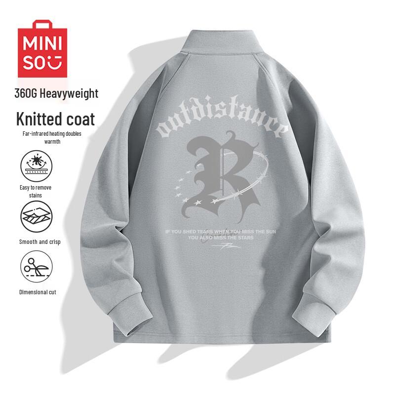 

MINISO Men s American Retro Stand Collar Zip-Up Sweatshirt Jacket 2XL
