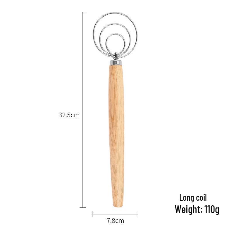Stainless Steel Egg Beater & Dough Mixer with Wooden Handle