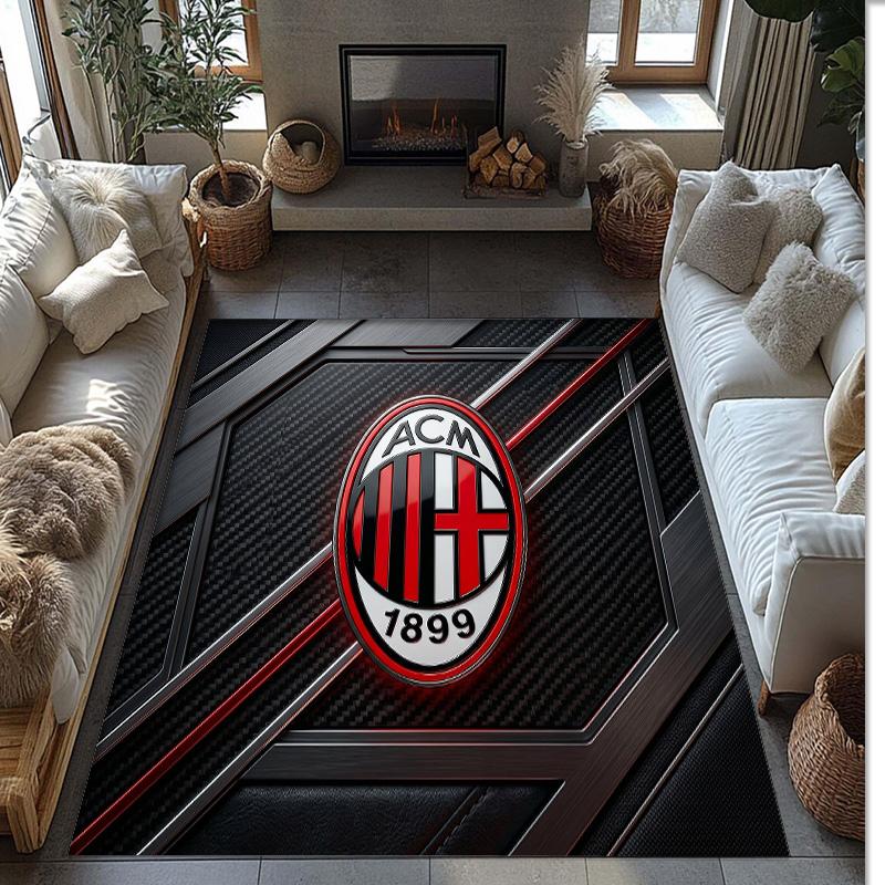 Tapis de zone en flanelle imprimé AC Milan Antidérapant Doux Polyester Tapis de sol Tapis de décoration d'intérieur pour Chambre à coucher Salon Canapé Salle de jeux Décoration de maison