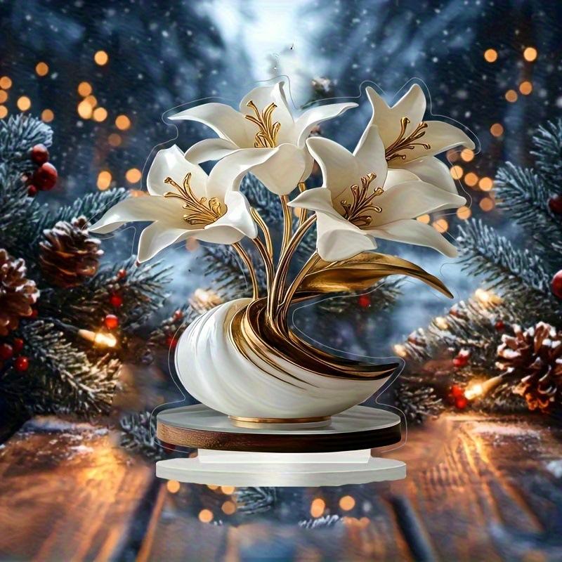 2D Flat Lily Flower Desktop Statue 1PCS Eco-friendly Material Floral Ornament for Office Desk Bedroom Home Room Decor