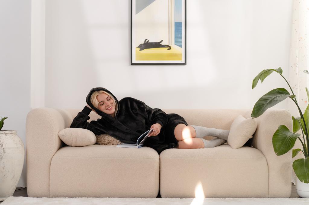 Blanket sweatshirt, large oversize, thick, warm, with a hood, black, soft