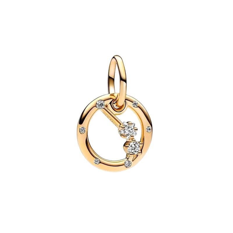 Sparking Gold Plated 12 Zodiac Signs Charm Beads Dangle Fit Original Copper Bracelet Necklace Beads For Diy Jewelry Women Gift