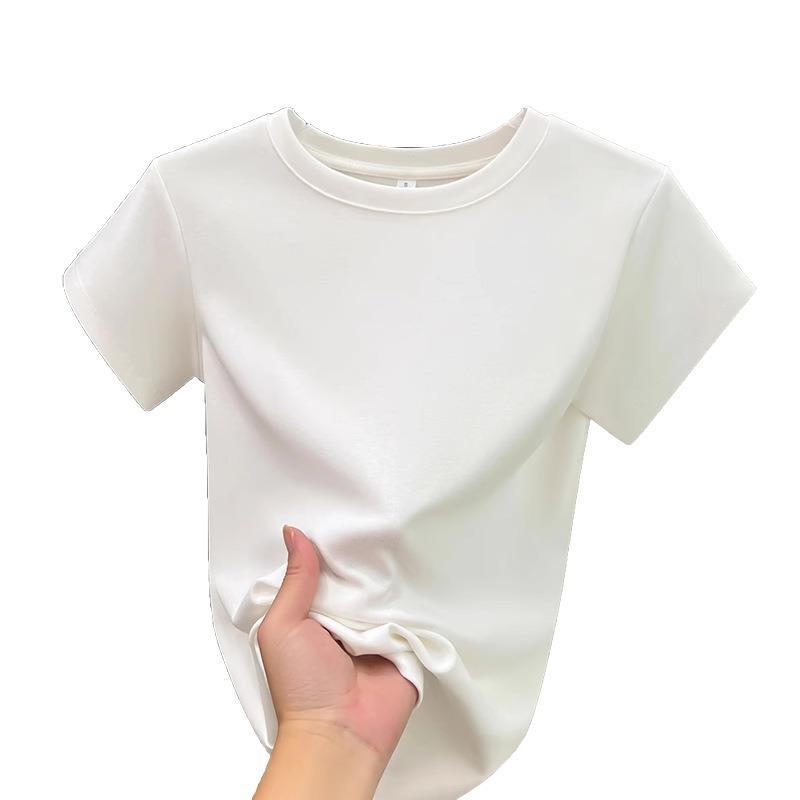 Fashion Round Neck Short Sleeve Casual T-shirt for Women Summer Slim Fit Base White T Shirt Women Plus Size Solid Office Lady Simple Tee Tops 24488