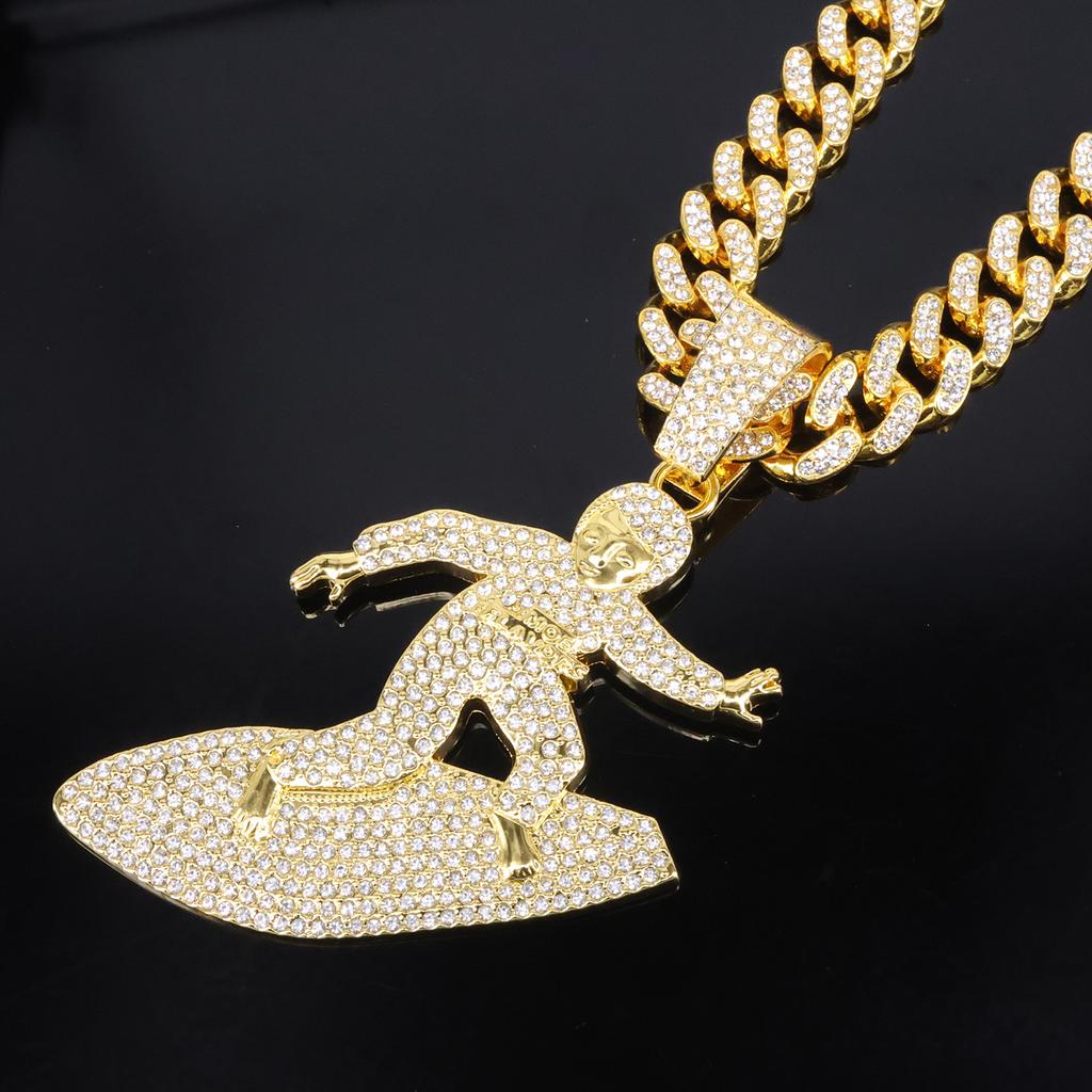 European and American Alloy Jewelry Skateboard Youth Full Diamond Pendant, Men's Hip-hop Style Personalized Accessories Necklace