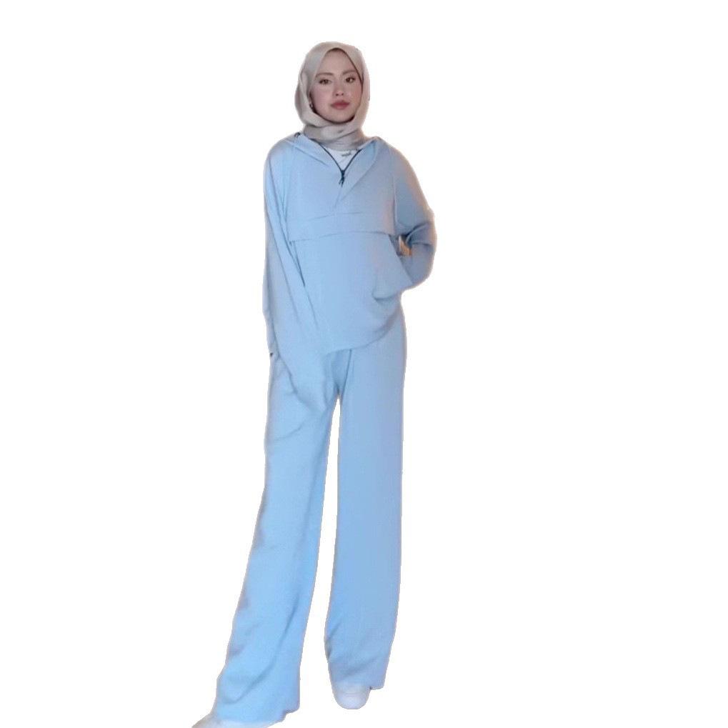 2025 Cross-Border Women's Half-Zip Top & Long Sleeve Casual Pants Fashion Set