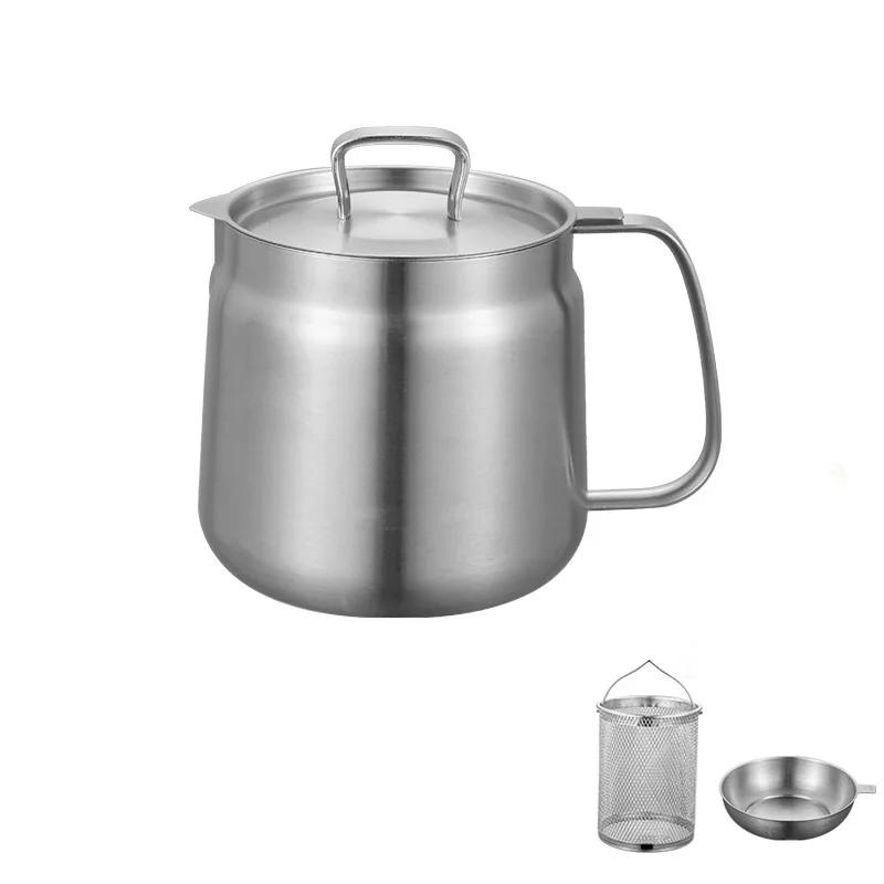 304 Stainless Steel Oil Filter Pot with Lid Deep Fryer Pasta Strainer Basket Chicken Fried Food Strainer Household Kitchen Tools