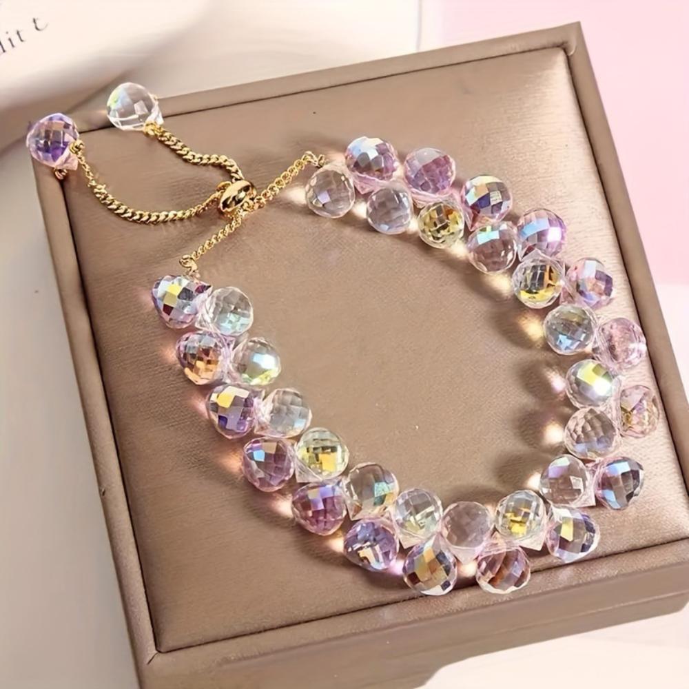 Stone Beads Bracelet Textured Crystal Bracelet Women Jewelry Bracelet Double Layer For Date School Jewelry Collection розовый