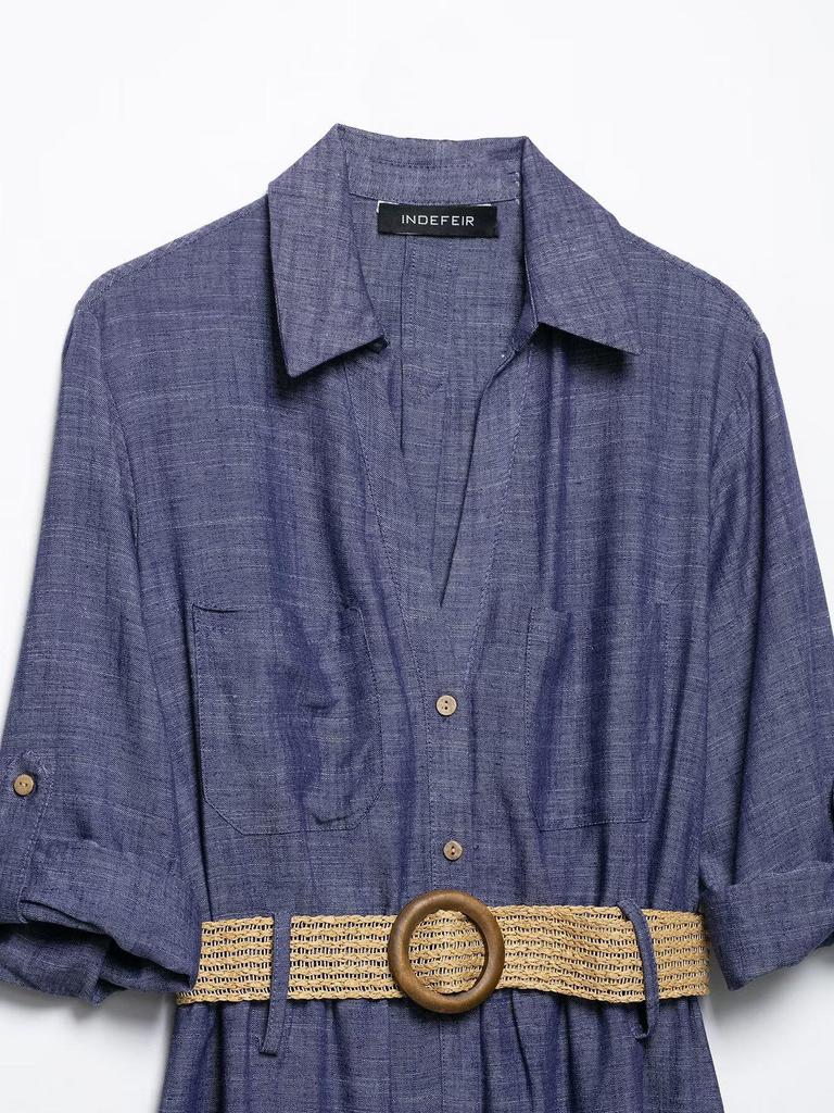 TAOP&ZA Women's Elegant Summer Midi Dress with Belt