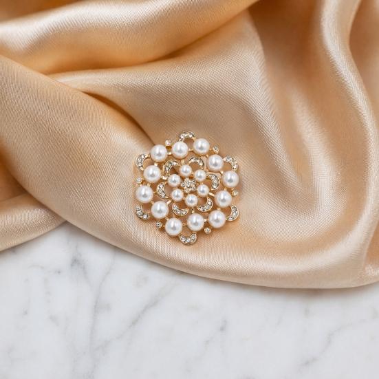 Dress Brooch Faux Pearl Rhinestone Flower Brooch, Retro Lapel Pin for Oxidation Resistant Wedding Party Bridal Shower, Women Girls Clothing
