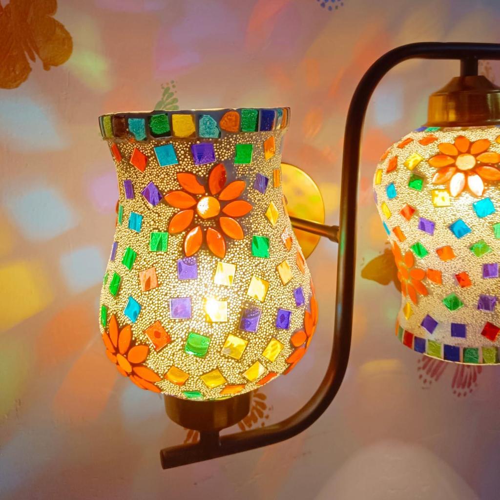 Klasyczny Wiszący Szklany Mozaikowy Wielopunktowy Żyrandol Lampy Sufitowe (Lampa Ścienna - 2 Światła Multi Mozaika O)