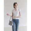 White ruffle V-neck button-down short-sleeved shirt women's summer design sense slim-fitting beautiful small top