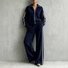 Women's Corduroy Two Piece Set with Casual Zip Up Jacket and High Waisted Wide Leg Pants