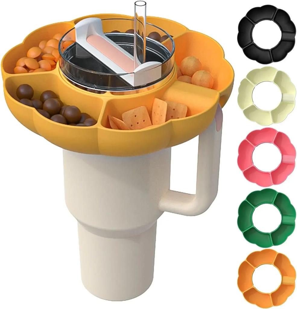 40Oz Snack Ring for Stanley Cup with Handle, Snack Container for Stanley Tumbler 40 Oz, 4 Compartment Reusable Snack Platters