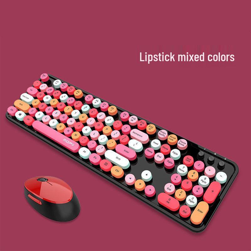 Skyreach Cute Punk Colorful Lipstick Wireless Keyboard & Mouse Set for Girls’ Office