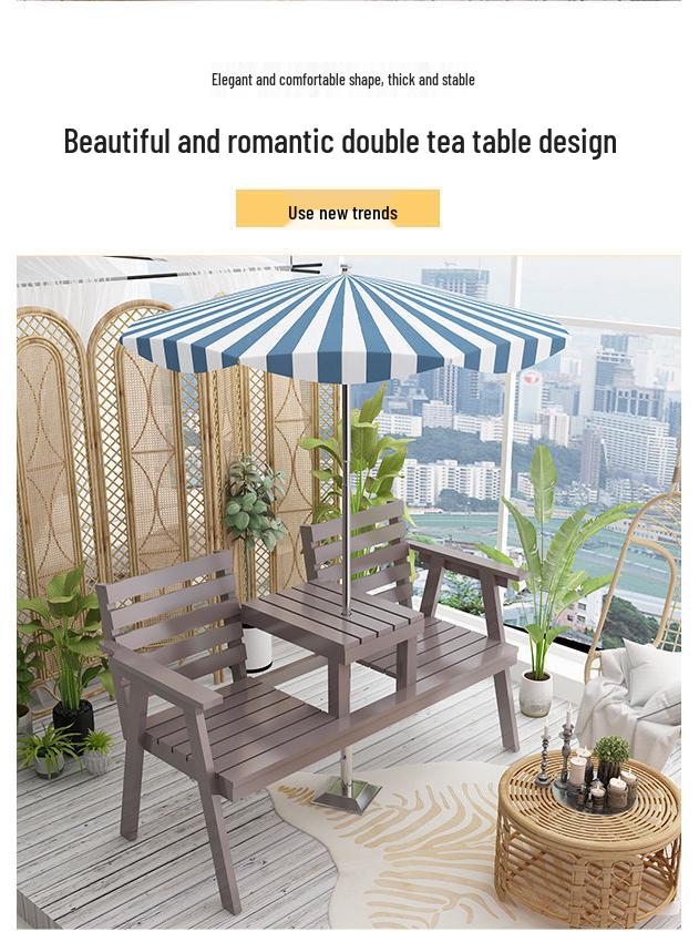 Krzesło ogrodowe zewnętrzne z litego drewna: Podwójna ławka kempingowa, na podwórko lub balkon