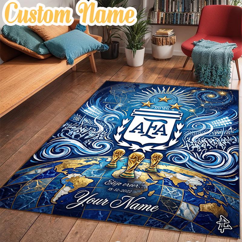 Custom Name Argentina Football Crest Rug Office Rug Chair Mat Non Slip Carpet Rugs for Bedrooms Dining Room Living Room Home Decor gifts